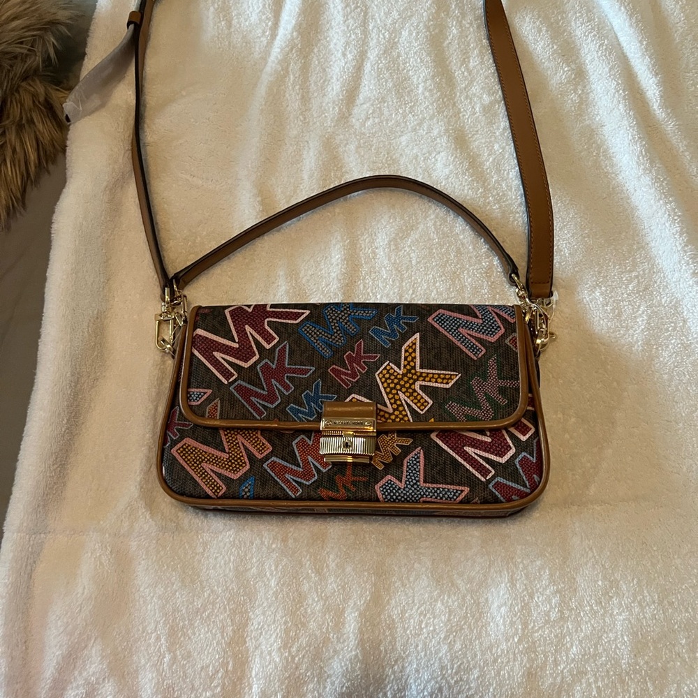 Michael Kors Red and Blue Crossbody Bag with Geometric Design